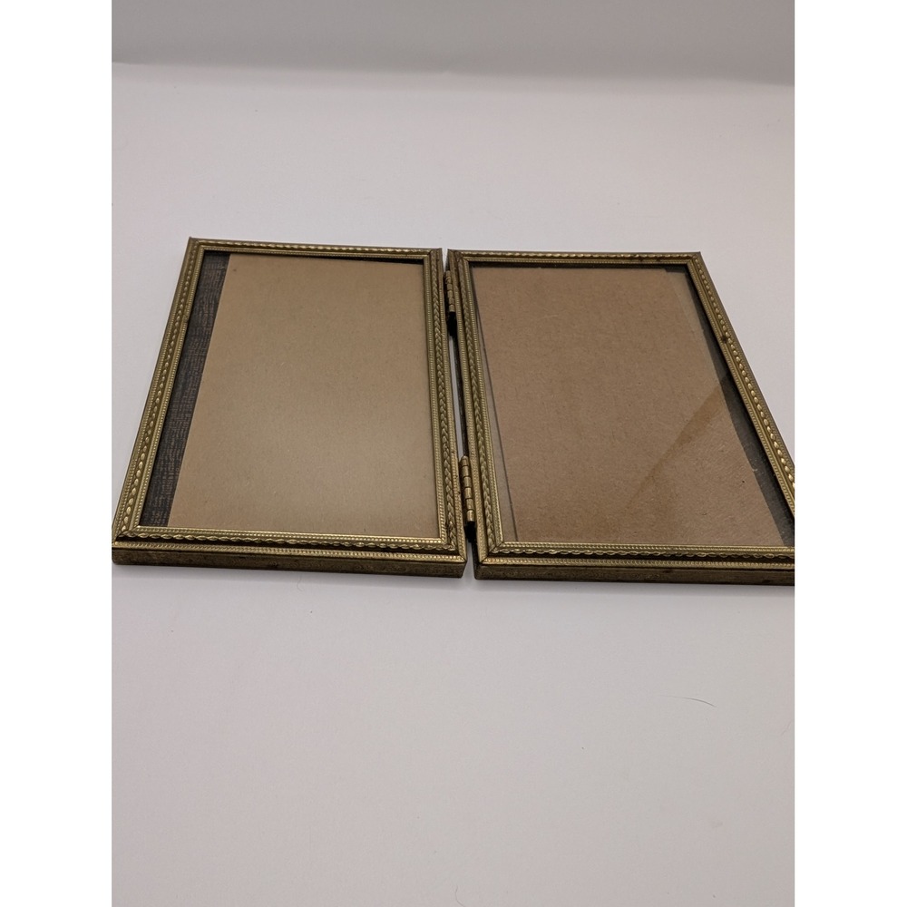 Brass Meta Double hingel Frame chain rope accent standing 3x5 * inch vintage MCM